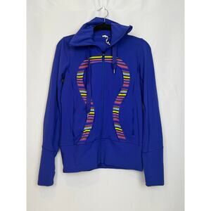 Lululemon Dance Studio Jacket Blue Neon Stripe Logo Sz 6 Full Zip